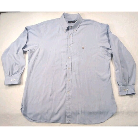 Ralph Lauren Classic Fit Flesh Pony Blue Men Button Shirt  17.5 34/35 *Stain* - Picture 1 of 12